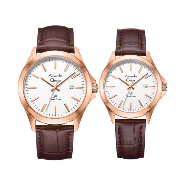 Alexandre Christie AC 1026 Rosegold White Couple Leather